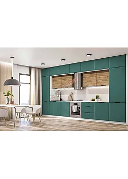 Модульная кухня Комфорт Хай-тек софт-тач супермат 4,2 метра Дуб золотой, Нефрит