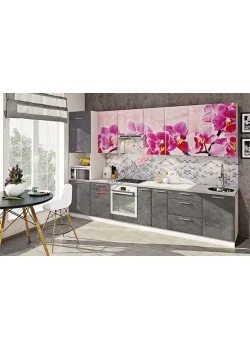 Модульная кухня Комфорт Хай-тек с цветной печатью 340см Мрамор бетон серый