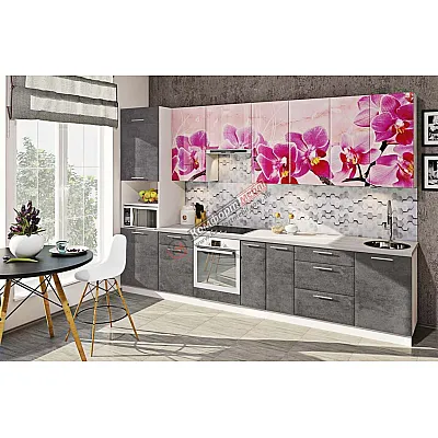 Модульна кухня Хай-тек з кольоровим друком 340см Мармур бетон сірий-0