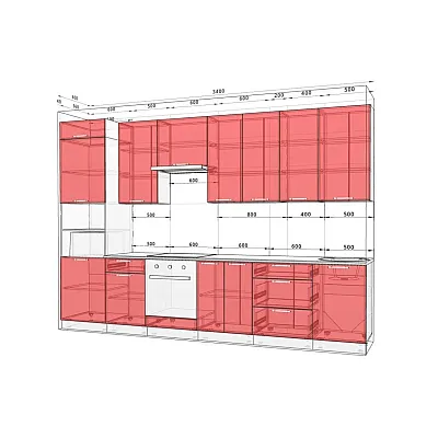 Модульна кухня Хай-тек з кольоровим друком 340см Мармур бетон сірий-1
