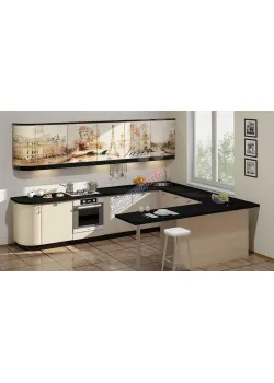 Модульная кухня Комфорт Хай-тек с цветной печатью 3,3х2,8м П-образная Крем