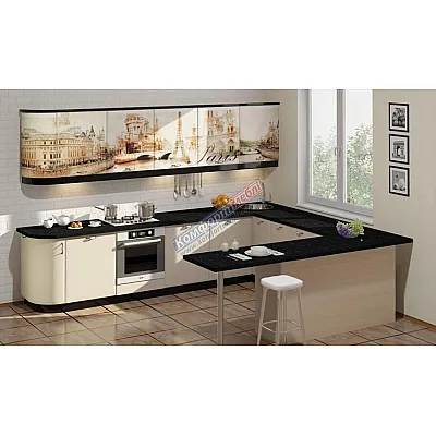 Модульна кухня Хай-тек з кольоровим друком 3,3х2,8м П-подібна Крем-0