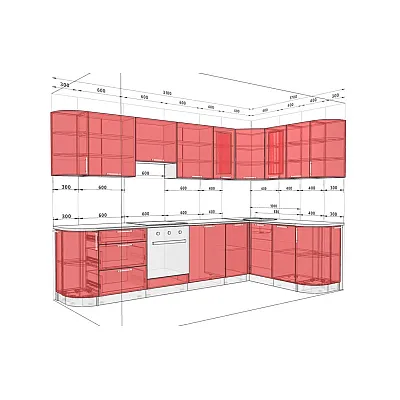 Модульна кухня Хай-тек з кольоровим друком 3,1х1,7м кутова Металік-1