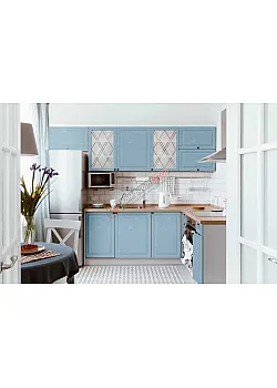 Модульна кухня Діамант 2.8х2м кутова Блакитний, Блакитний з квіткою
