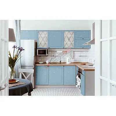 Модульна кухня Діамант 2.8х2м кутова Блакитний, Блакитний з квіткою-0