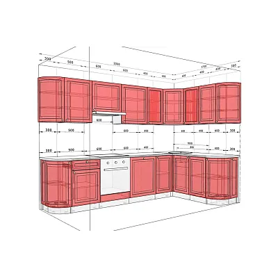 Модульная кухня Диамант 3х1.7 метра угловая Дуб беленый, Дуб трюфель-1