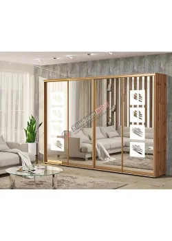 Шафа-купе 2800 мм "Дзеркало" 4 дверна дуб золотий
