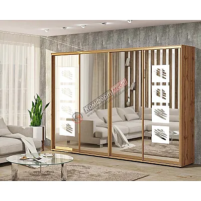 Шафа-купе 2800 мм "Дзеркало" 4 дверна дуб золотий-0