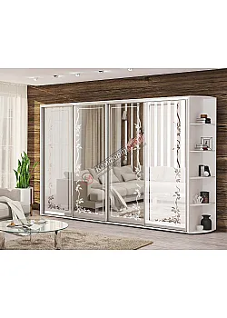 Шафа купе 2.8 метра "Дзеркало" 4х дверна білого кольору