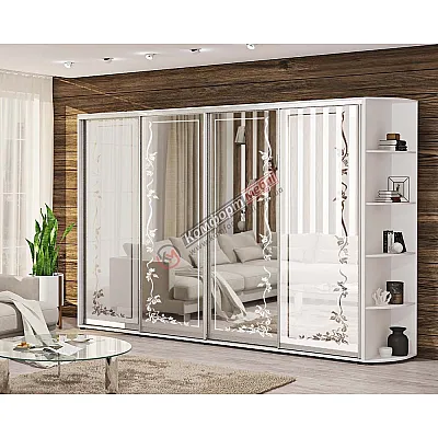 Шафа купе 2.8 метра "Дзеркало" 4х дверна білого кольору-0