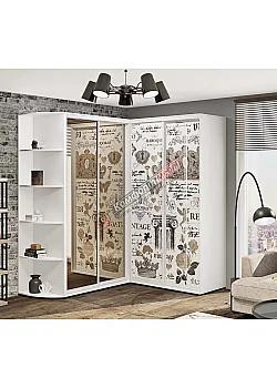 Шафа-купе "Скло фотодрук" кутова з дзеркалом біла