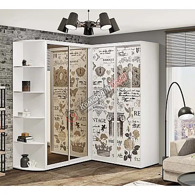 Шафа-купе "Скло фотодрук" кутова з дзеркалом біла-0