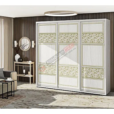 Шафа купе 2.6 м "Валенсія" глянець трьохдверна дуб білений-0