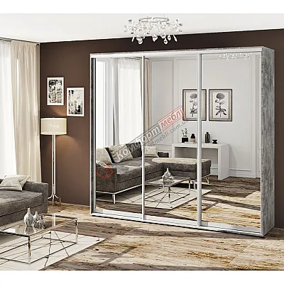 Шафа-купе 2,7 метра "Дзеркало" 3х дверна бетон світлий-0