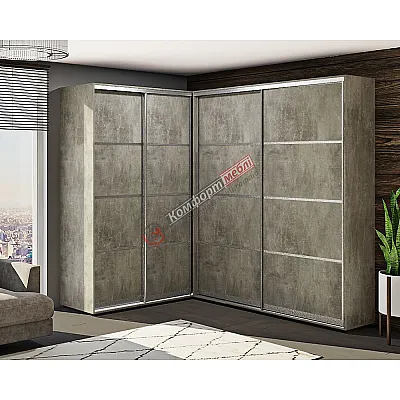 Шафа-купе "ДСП з 4-х частин" кутова Бетон-0