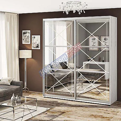 Шафа-купе 1400 мм "Дзеркало" двохдверна білений дуб-0