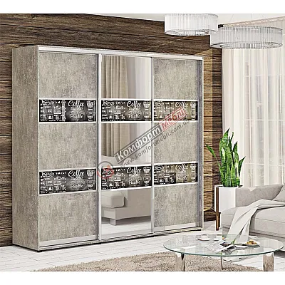 Шкаф-купе 2.3 м "Зеркало" 3 дверный бетон-0