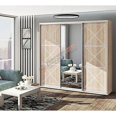 Шкаф купе 210 см "Прованс" глянец трехдверный дуб натуральный-0