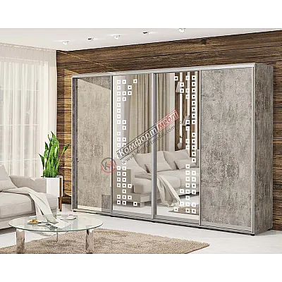 Шкаф купе 4 м "ДСП" с зеркалом четырехдверный бетон-0