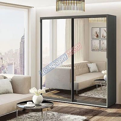 Шафа купе 0.9 м "Дзеркало" 2 дверна темно-сіра-0