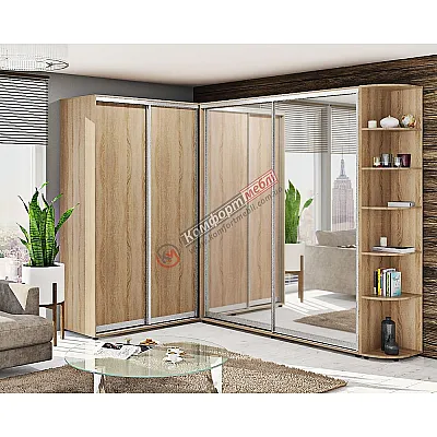 Шкаф купе "ДСП" угловой с зеркалом дуб натуральный-0