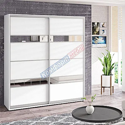 Шафа купе 200 см Комфорт "Модель 5" дводверна колір білий-0