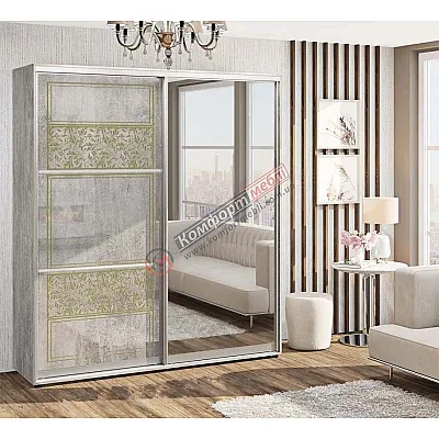 Шкаф купе 0.9 метра Комфорт "Валенсия" с зеркалом двухдверный Бетон-0