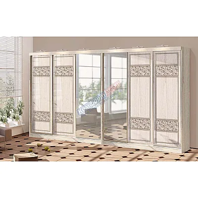 Шкаф купе 440 см Комфорт "Валенсия" глянец шестидверный беленый дуб-0