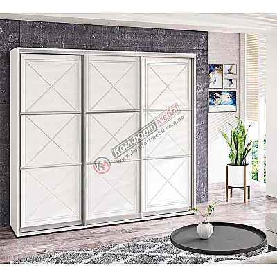 Шафа купе 1.8 метра Комфорт "Прованс" глянець трьохдверна біла-0