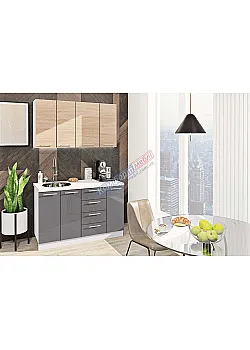 Готовая кухня Комфорт Эко 1,3 метра прямая Графит, Дуб сонома