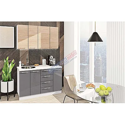 Готовая кухня Комфорт Эко 1,3 метра прямая Графит, Дуб сонома-0