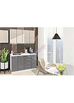 Готовая кухня Комфорт Эко 1.3 м прямая Грифель, Дуб беленый