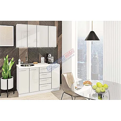 Готовая кухня Комфорт Крашеный высокий глянец 1,3 метра Белого цвета-0