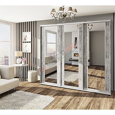 Шкаф купе 2.4 м Комфорт "Модель 7" трехдверный в цвете бетон-0