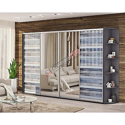 Шкаф купе 2.8 м Комфорт "Стекло фотопечать" с зеркалом четырехдверный графит-0