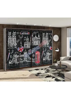 Шкаф-купе 3800 мм Комфорт "Стекло фотопечать" четырехдверный темный