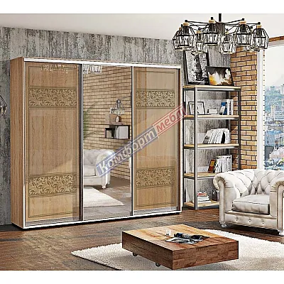 Шафа купе 2.5 метра Комфорт "Валенсія" глянець тридверна дуб сонома-0