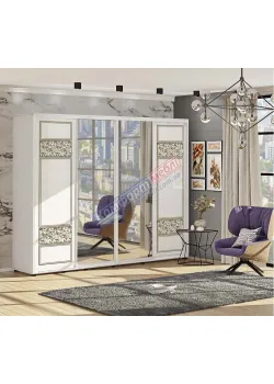 Шкаф-купе 2,8 м Комфорт "Валенсия" глянец с зеркалом 4 дверный белый