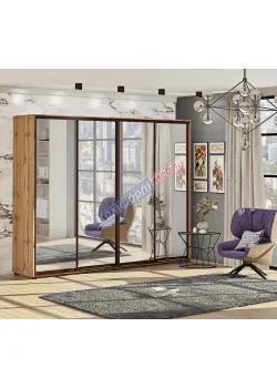 Шкаф купе 3 м "Зеркало" четырехдверный дуб золотой