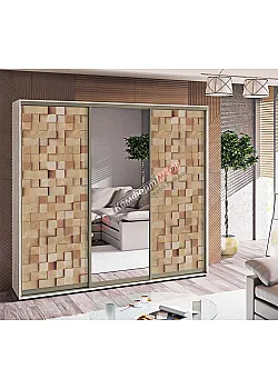 Шкаф купе 2.6 м Комфорт "Стекло фотопечать" трехдверный дуб беленый