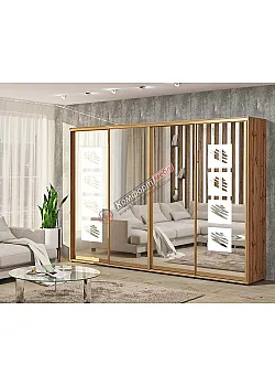 Шкаф-купе 3800 мм Комфорт "Зеркало" 4 дверный дуб золотой