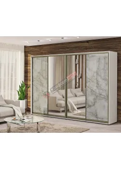 Шкаф купе 340 см Комфорт "Стекло фотопечать" 4 дверный темно-серый