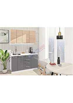 Готовая кухня Комфорт Эко 140 см прямая Темно-серый, Дуб натуральный