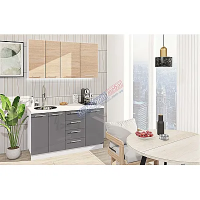 Готовая кухня Комфорт Эко 140 см прямая Темно-серый, Дуб натуральный-0