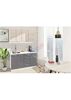 Готовая кухня Комфорт Эко 1400 мм прямая Графит, Дуб беленый