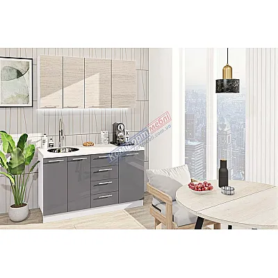 Готовая кухня Комфорт Эко 1400 мм прямая Графит, Дуб беленый-0