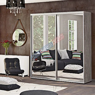 Шафа-купе 2 м Комфорт "Дзеркало" 2 х дверна Бетон-0