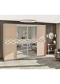 Шкаф-купе 300 см Комфорт "Модель 2" с зеркалом 4 дверный дуб сонома