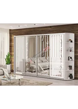 Шкаф купе 3.8 метра Комфорт "Зеркало" 4х дверный белого цвета