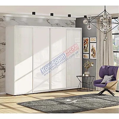 Шафа купе 4.0 метра Комфорт "ДСП" глянець чотирьохдверна білого кольору-0